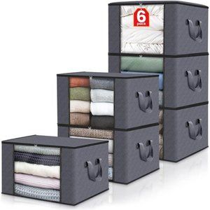 6 Pack Clothes Storage, Foldable Blanket Storage Bags Storage Containers Bedroom